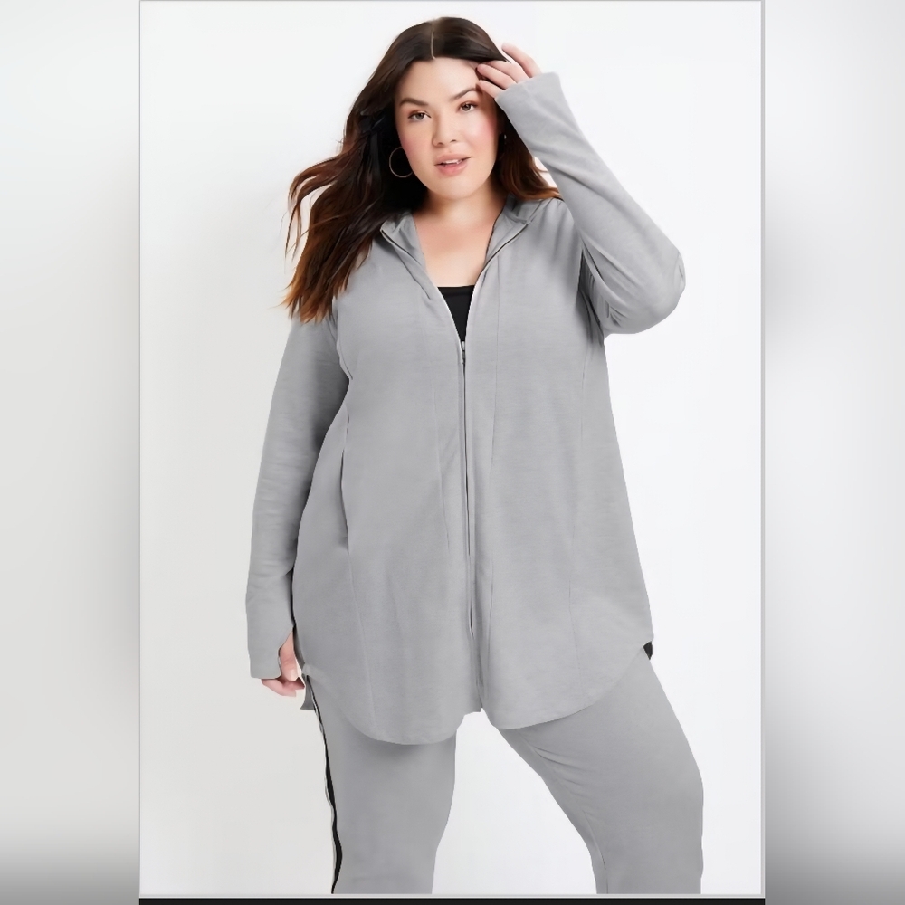 June + Vie S (10/12) Gray Hooded Zip-Up Tunic Hoodie